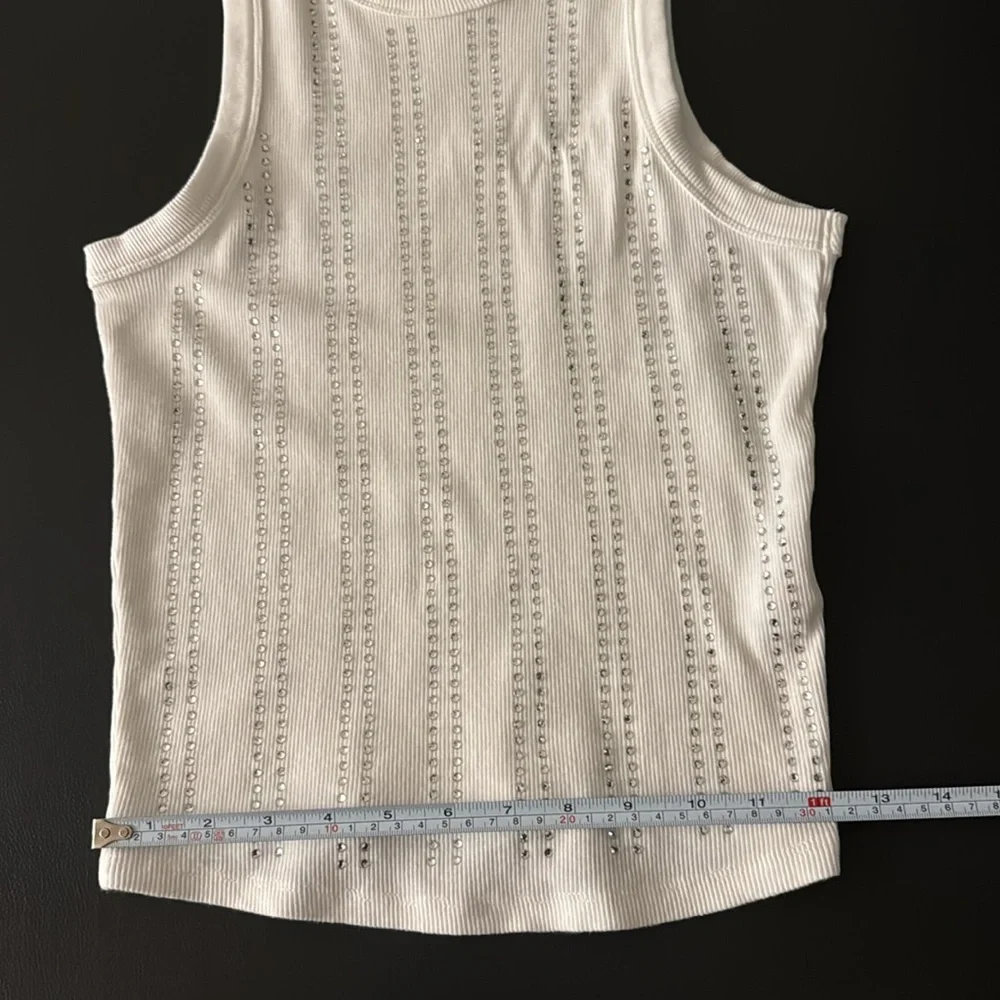 Zara White Rhinestone Ribbed Tank Top - Picture 8 of 9